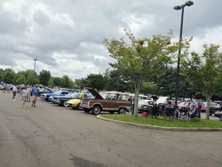 Classic Cars Lined Up at the Community Car Show